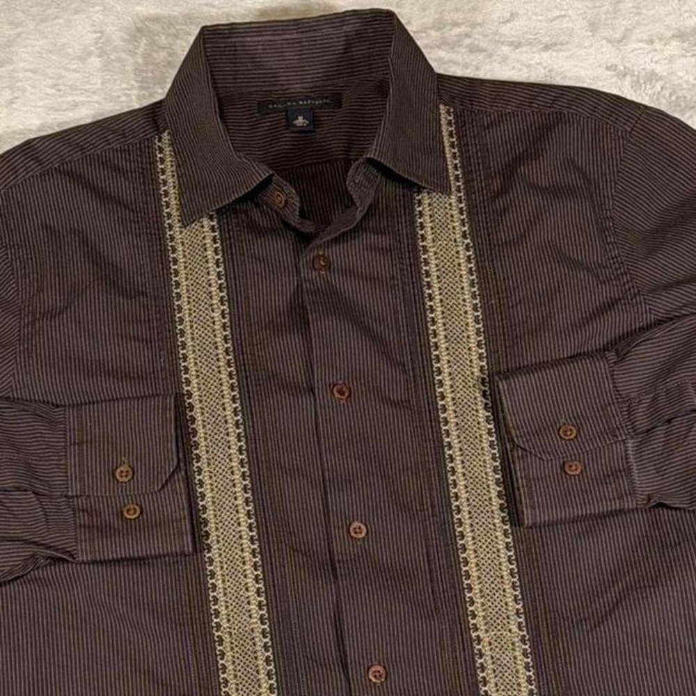 Y2K Vintage Banana Republic Button Down Shirt | Brown Stripe | Medium